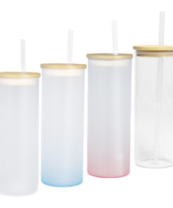 Botella Vidrio Borosilicato Sublimación, tapa Bamboo 500cc